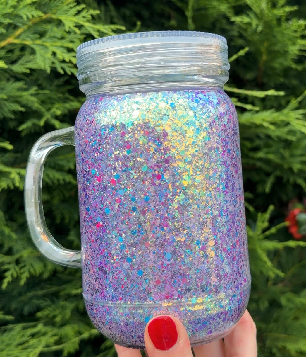 Purple no globe glitter mason jar