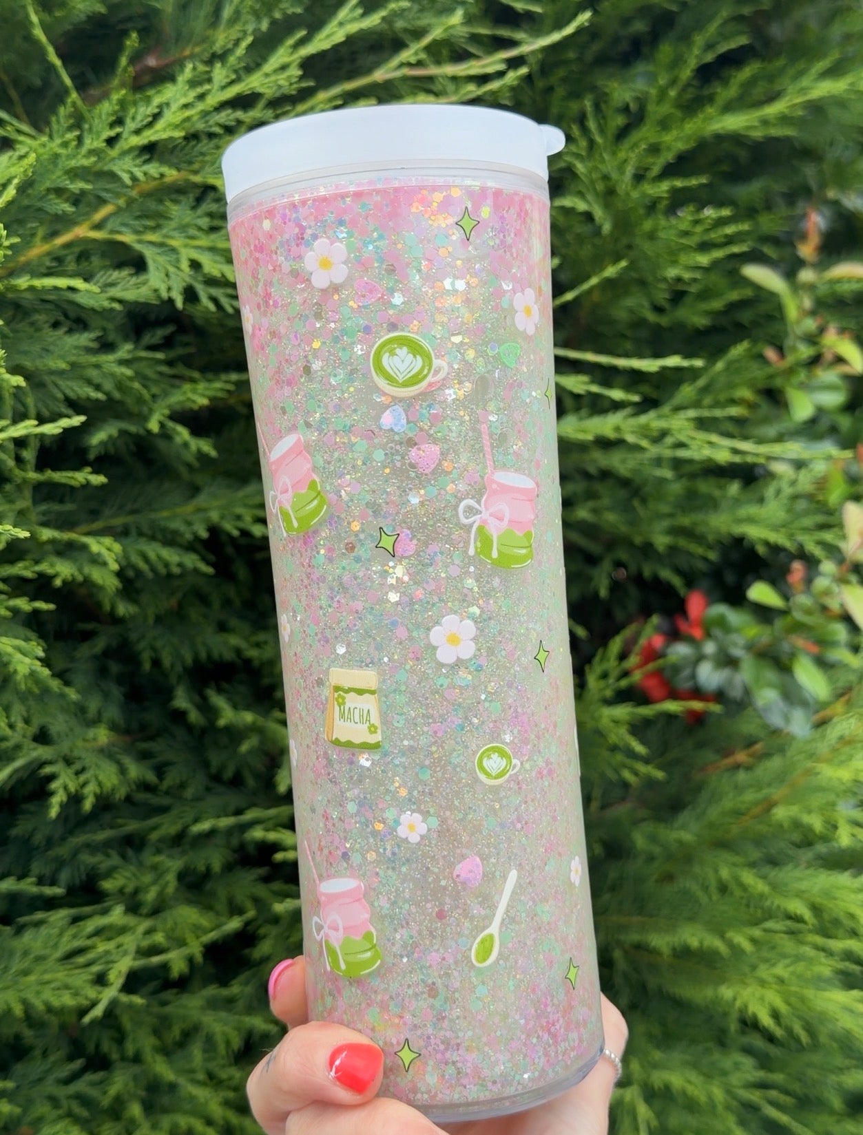 Matcha girly suspended glitter flip straw bottle