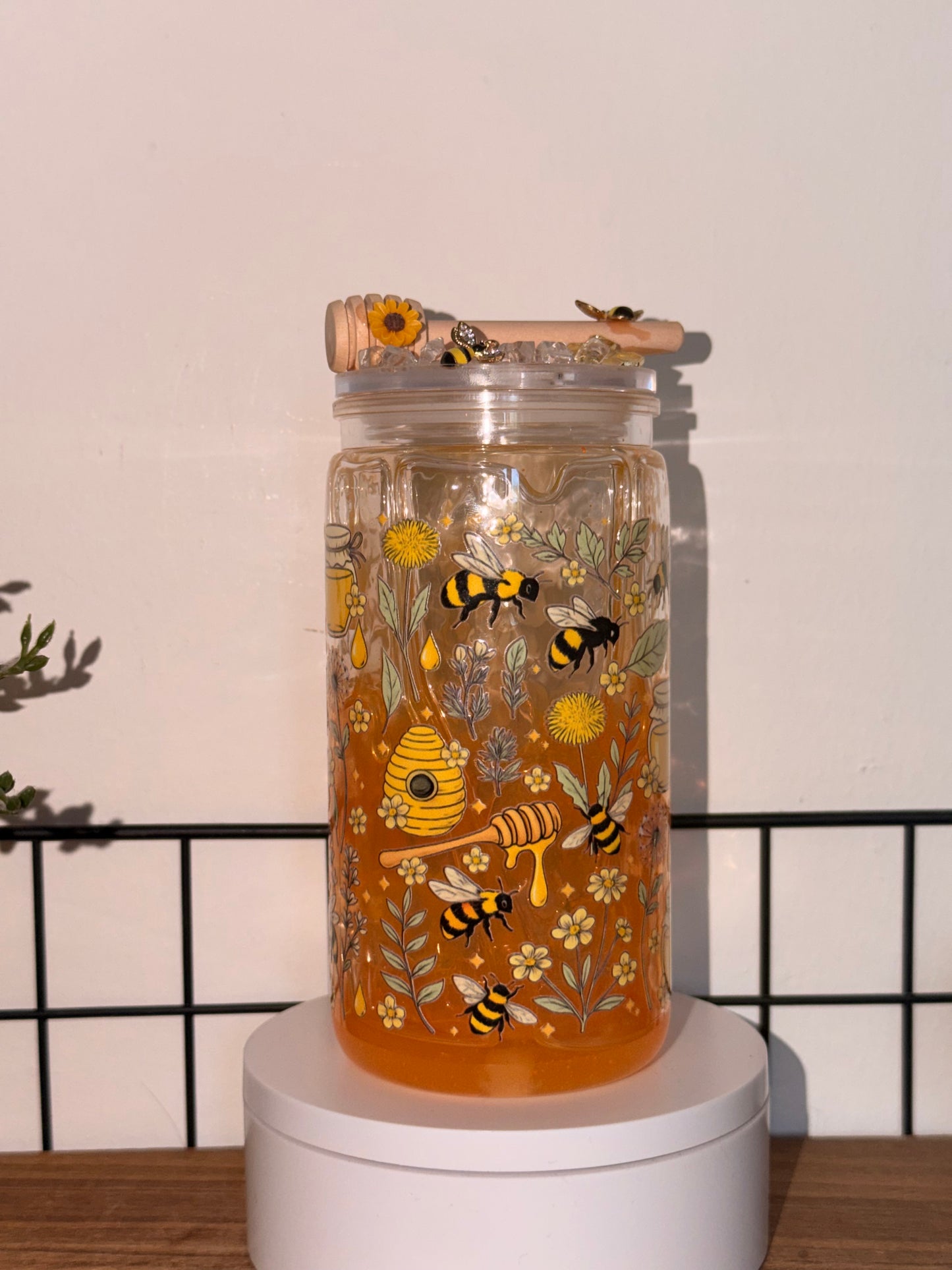 Honey drip 16oz acrylic with decorated lid