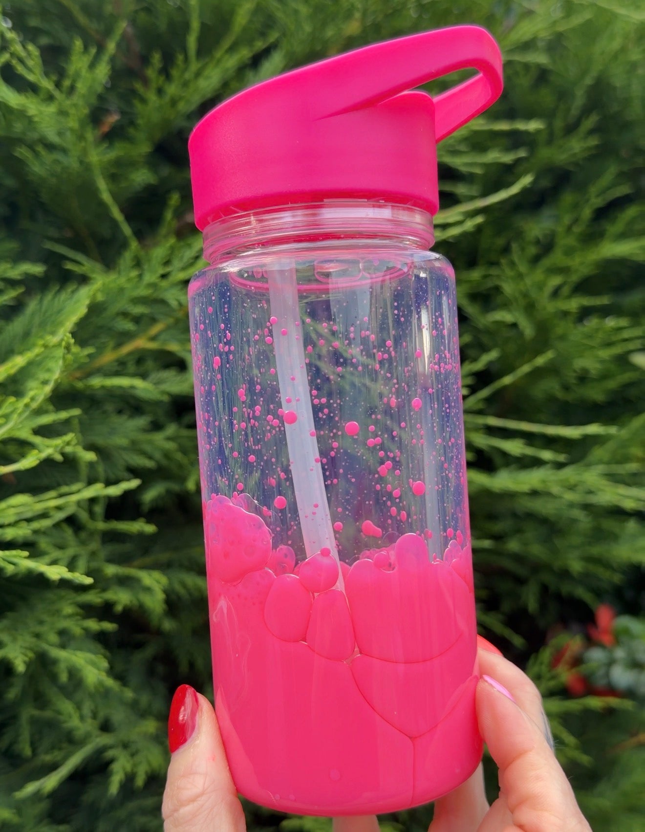 Pink lava short flip straw kids bottle