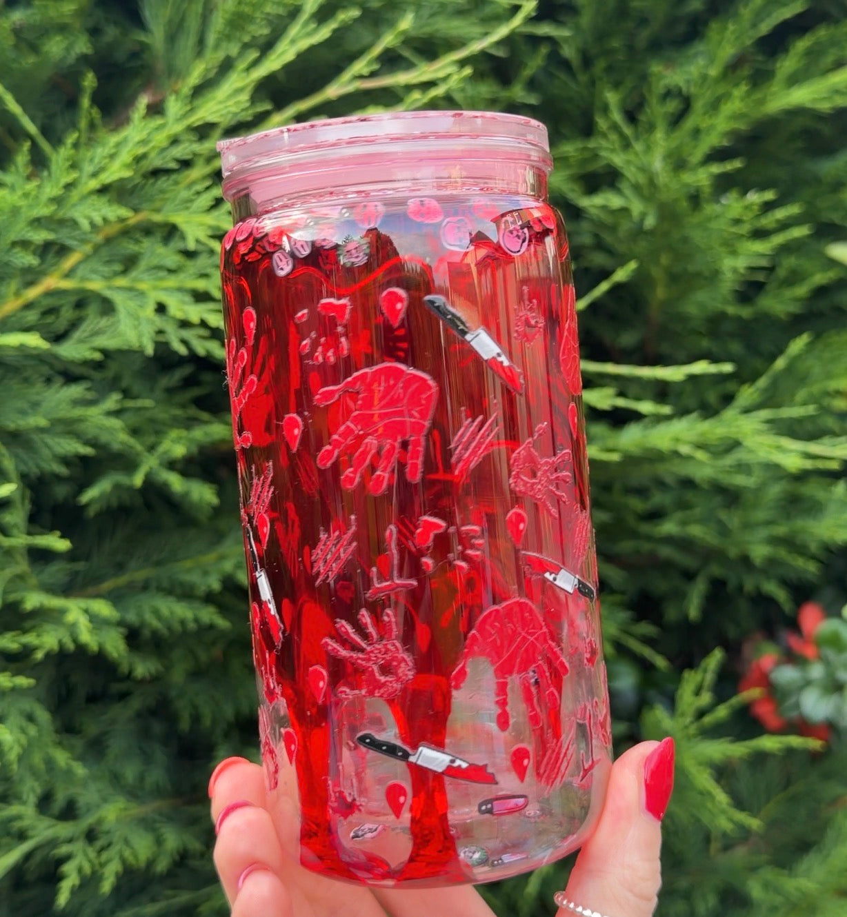 Blood drip horror can style with decorated lid