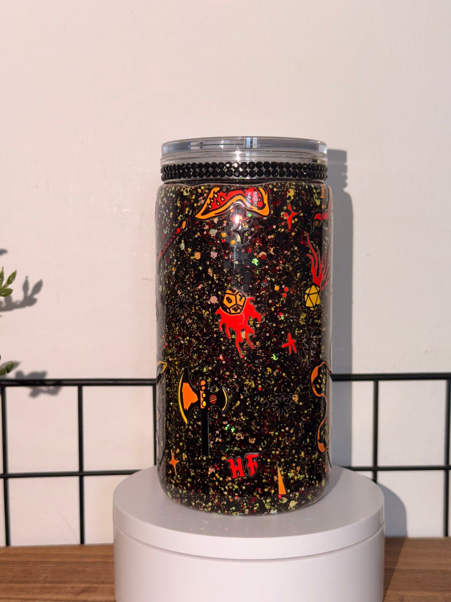 Hellfire club glitter 16oz with rhinestone neck