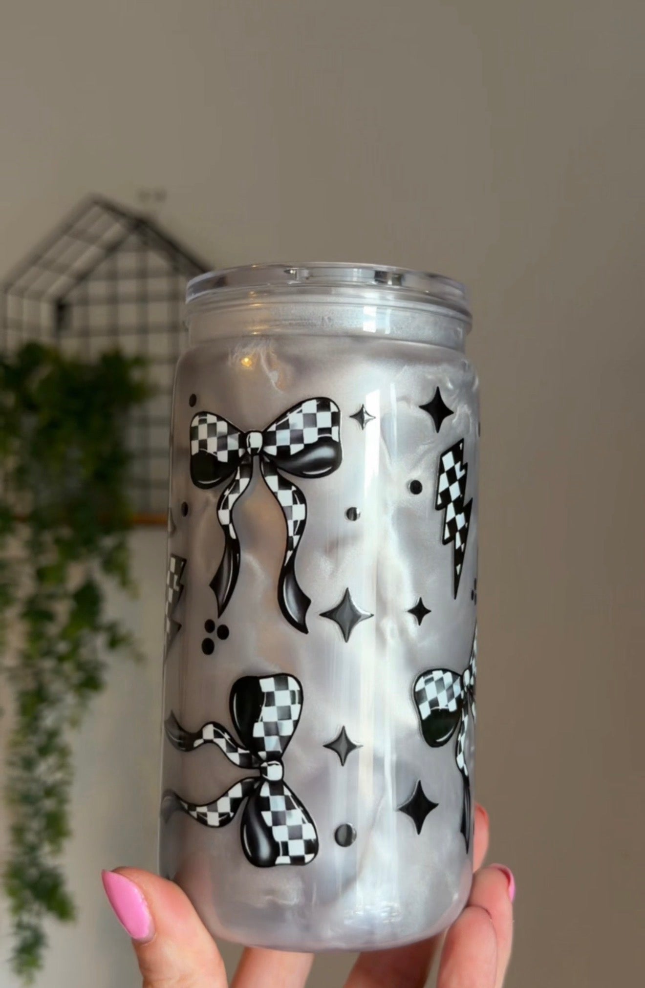 Silver checkerboard bows