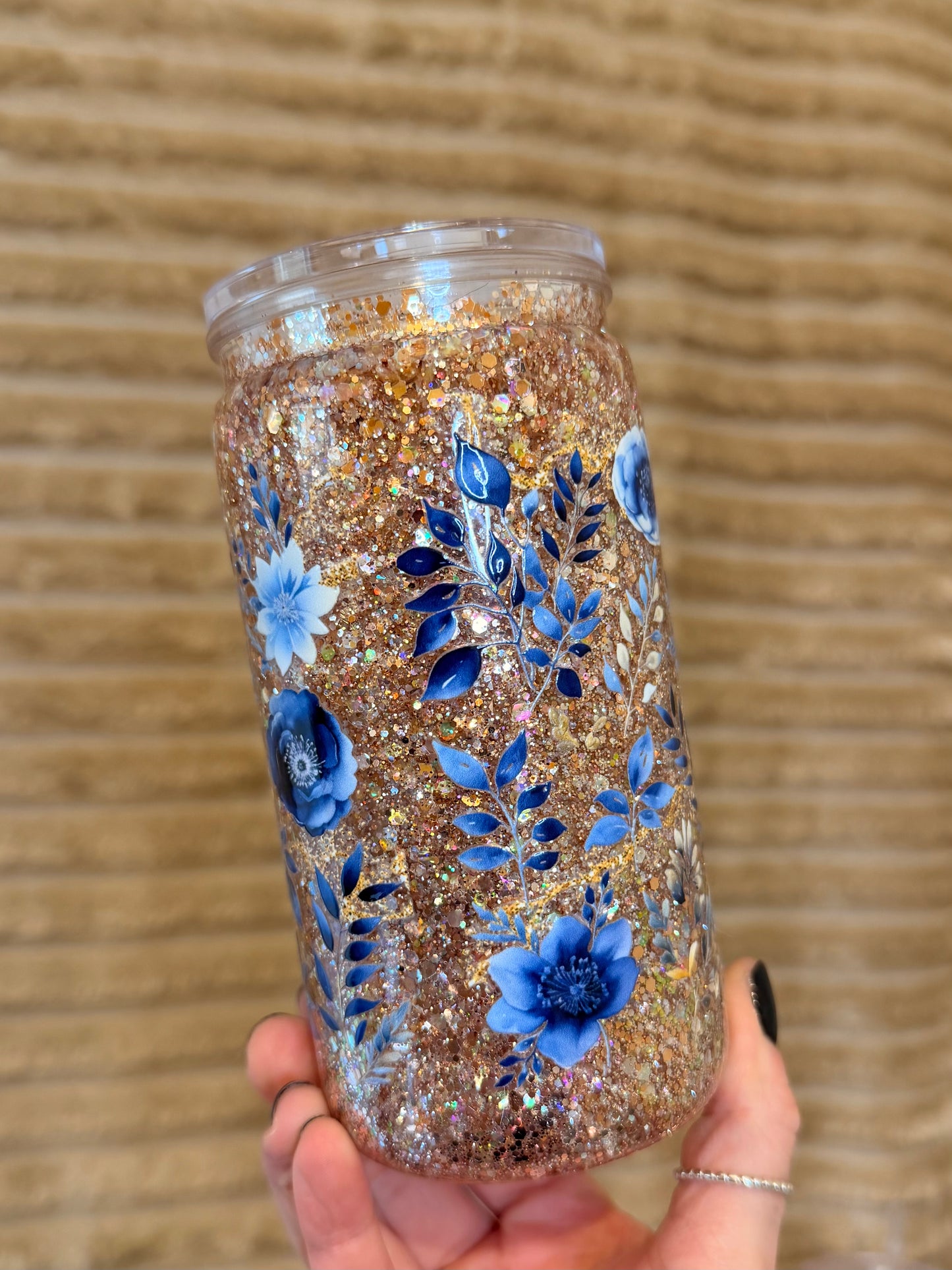 Gold and blue floral 16oz