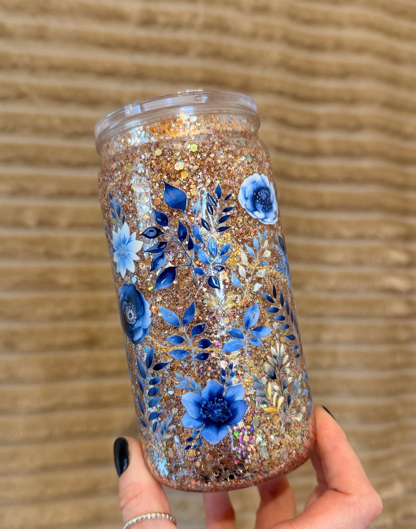 Gold and blue floral 16oz