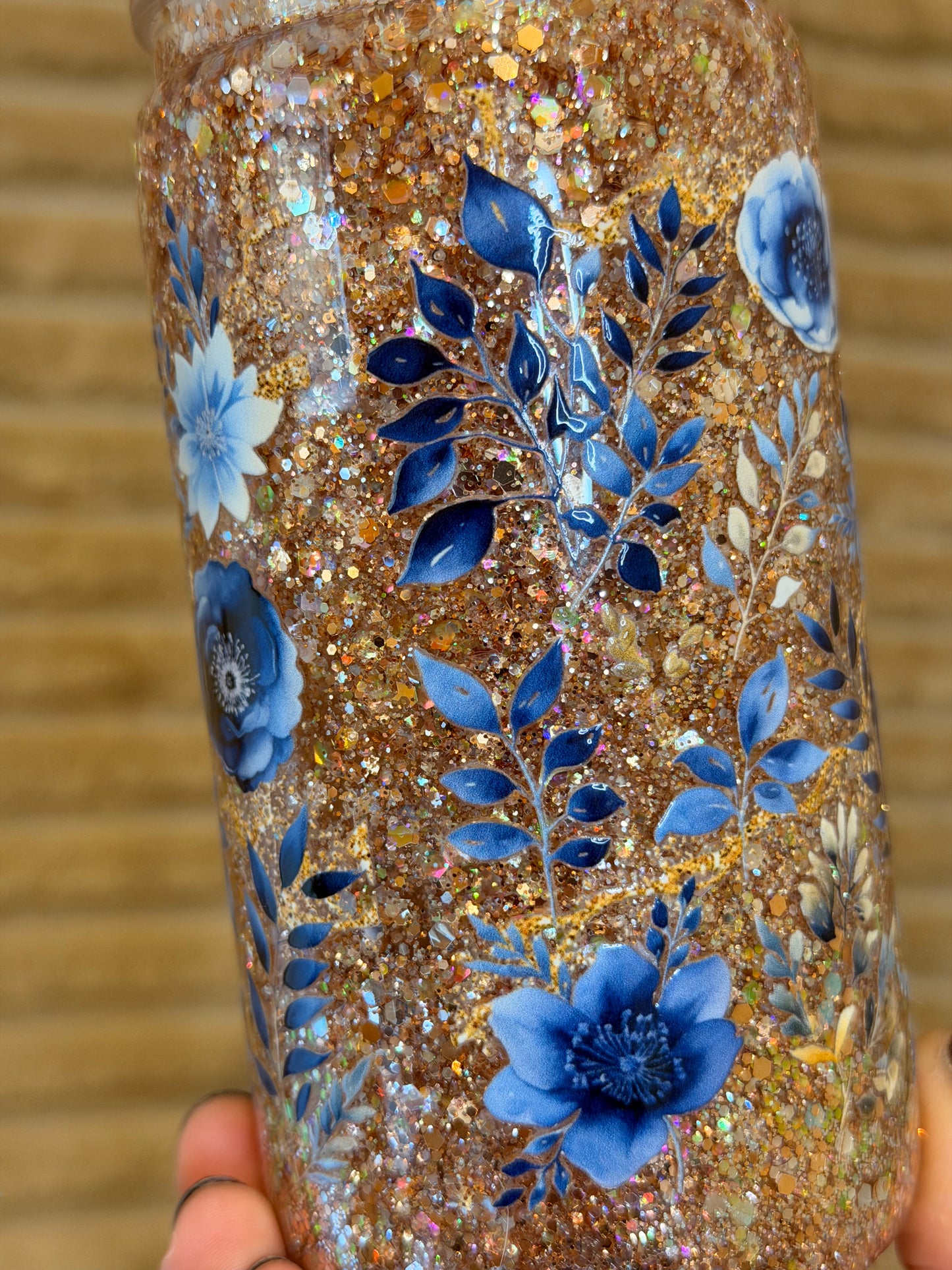 Gold and blue floral 16oz