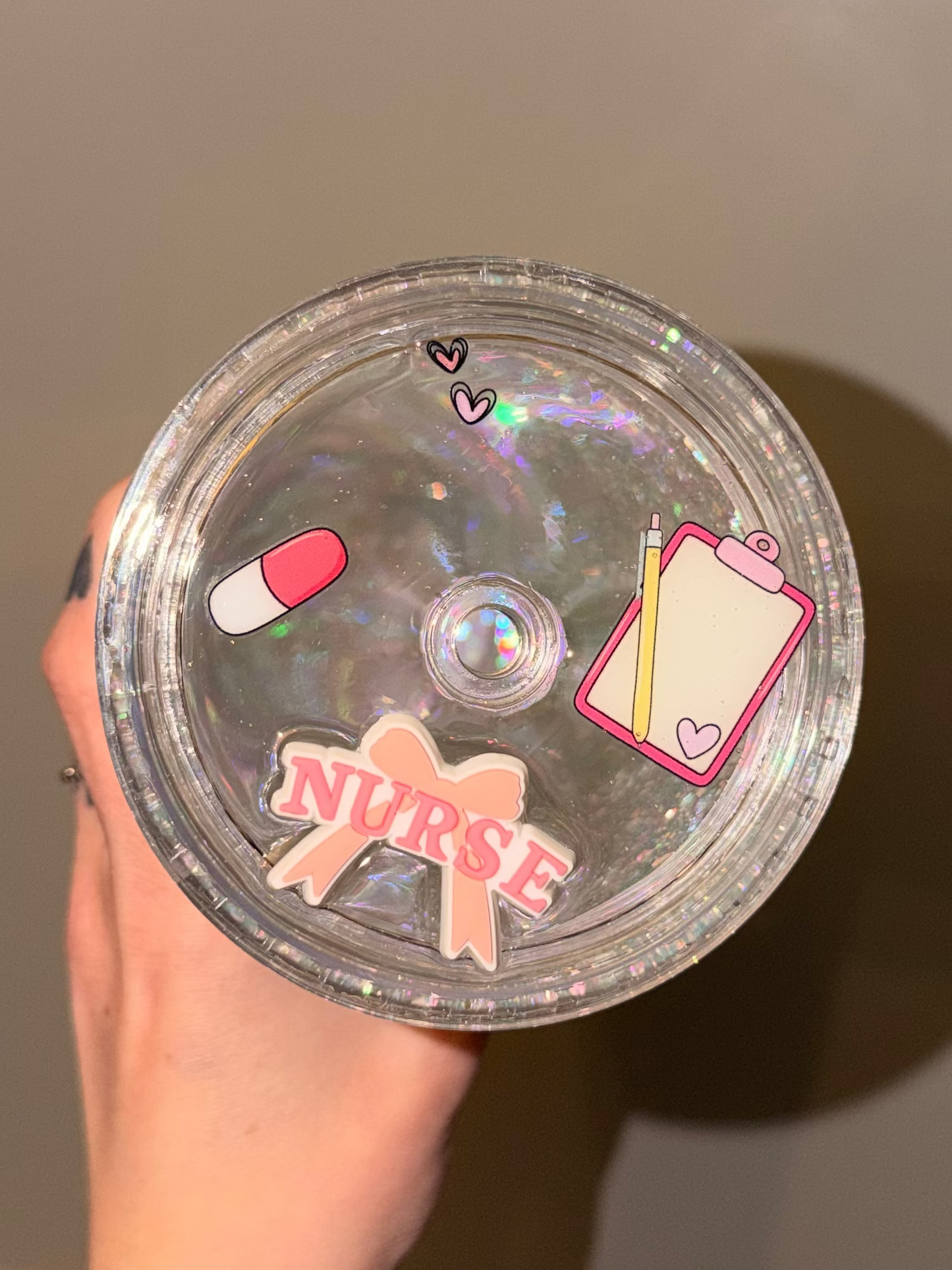Nurse glitter snowglobe 24oz with decorated lid